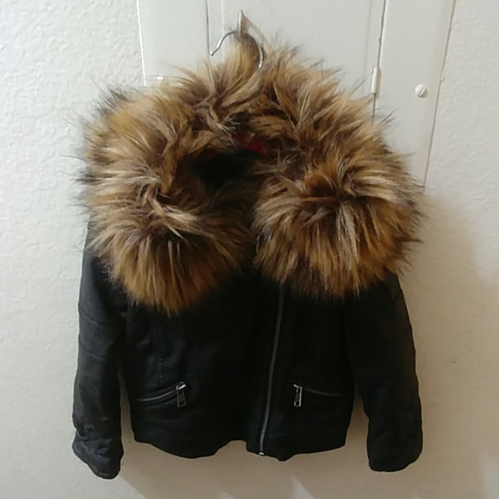 Leather Jacket with Faur Fur Trim